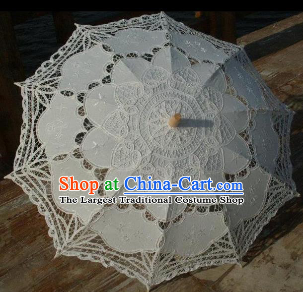 Chinese Traditional Photography Prop White Lace Umbrella Handmade Umbrellas