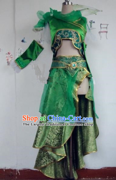 Chinese Traditional Cosplay Swordswoman Costume Ancient Peri Green Hanfu Dress for Women