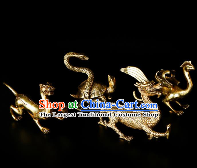 Chinese Traditional Feng Shui Items Taoism Bagua Brass Four Mythical Creatures Decoration