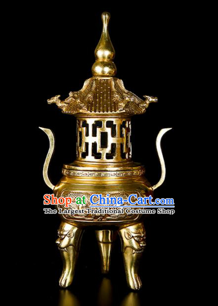Chinese Traditional Taoism Bagua Brass Incense Burner Feng Shui Items Tower Censer Decoration