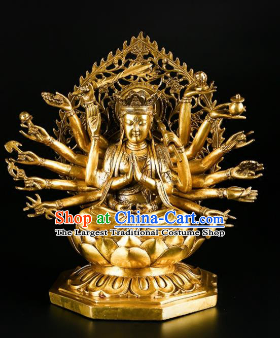 Chinese Traditional Feng Shui Items Buddhism Brass Thousand Hands Bodhisattva Decoration