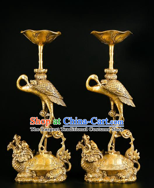 Chinese Traditional Feng Shui Items Buddhism Brass Cranes Candlestick Decoration