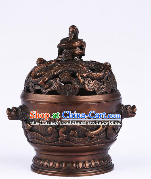 Chinese Traditional Brass Carving Dragon Incense Burner Taoism Bagua Feng Shui Items Censer Decoration