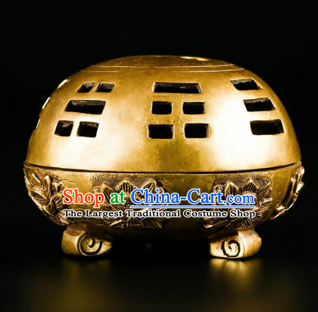 Chinese Traditional Carving Lotus Brass Incense Burner Taoism Bagua Feng Shui Items Censer Decoration