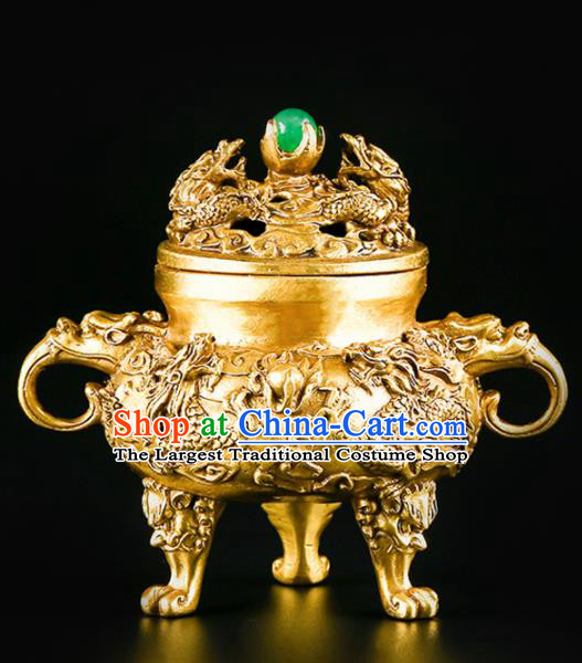 Chinese Traditional Carving Dragons Brass Incense Burner Taoism Bagua Feng Shui Items Censer Decoration