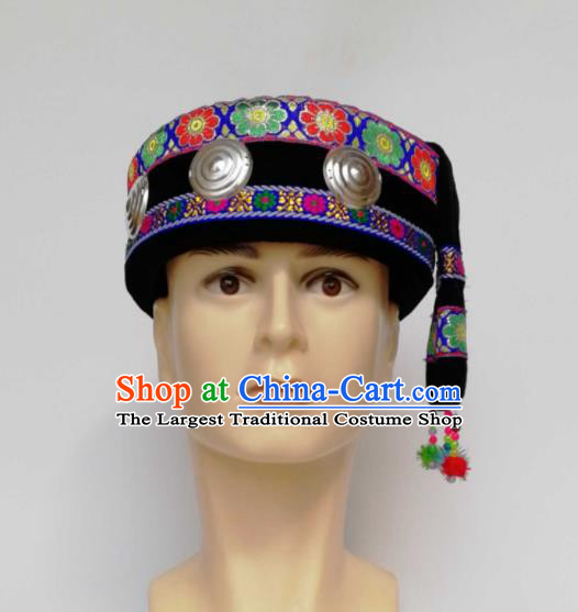 Chinese Traditional Ethnic Headwear Yao Nationality Bridegroom Black Hat for Men