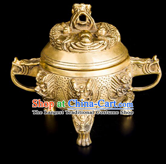 Chinese Traditional Taoism Carving Dragon Brass Toad Incense Burner Feng Shui Items Bagua Censer Decoration