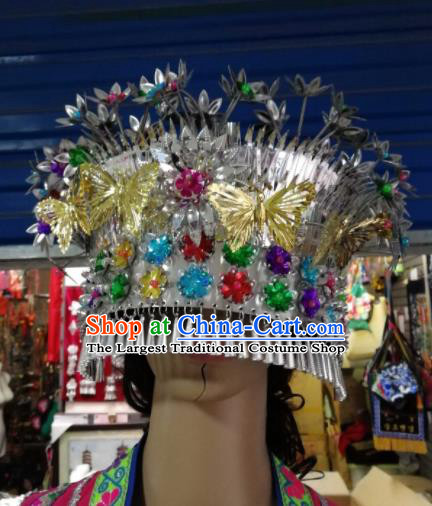 Chinese Traditional Ethnic Wedding Hair Accessories Miao Nationality Bride Tassel Phoenix Coronet for Women