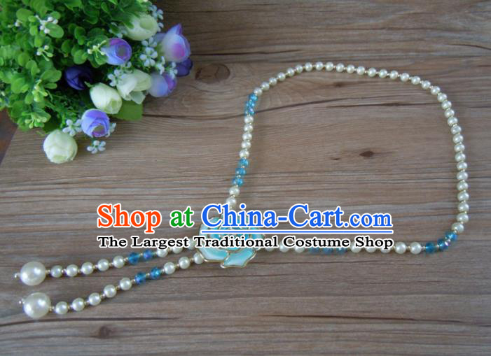 Chinese Traditional Ethnic Jewelry Accessories Blue Rose Tassel Necklace for Women