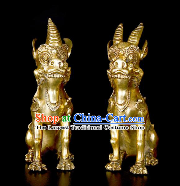 Chinese Traditional Feng Shui Items Taoism Bagua Brass Unicorn Single Horn Kylin Decoration