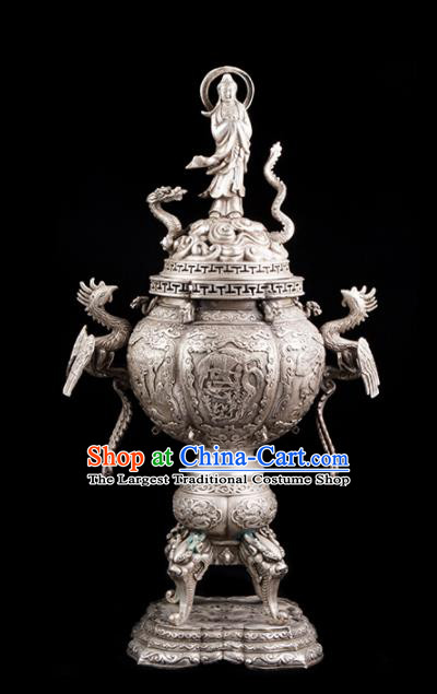 Chinese Traditional Taoism Bagua Cupronickel Bodhisattva Incense Burner Feng Shui Items Censer Decoration