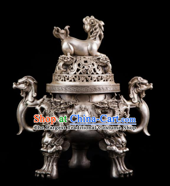 Chinese Traditional Taoism Bagua Cupronickel Lion Incense Burner Feng Shui Items Censer Decoration