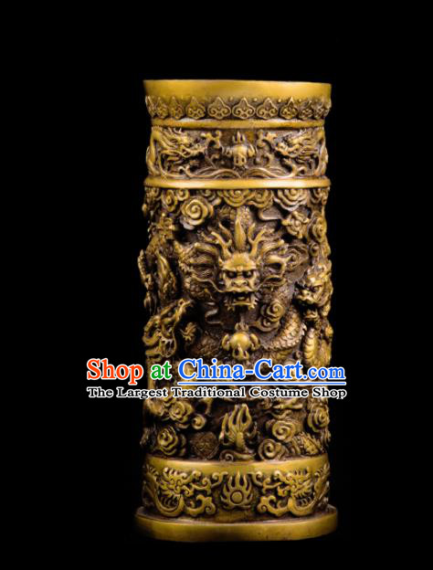 Chinese Traditional Feng Shui Items Taoism Bagua Brass Carving Brush Pot Decoration