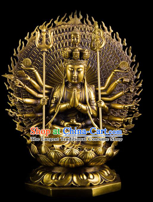 Chinese Traditional Feng Shui Items Taoism Bagua Decoration Thousand Hand Bodhisattva Brass Statue