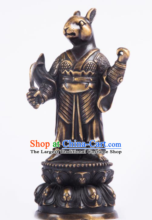 Chinese Traditional Feng Shui Items Taoism Bagua Brass Chinese Zodiac Rabbit Statue Decoration