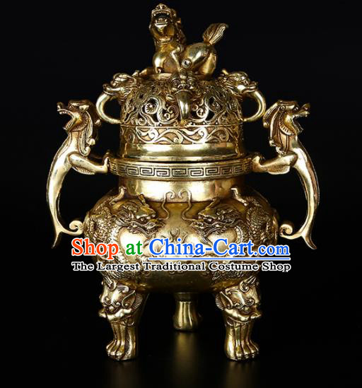 Chinese Traditional Taoism Bagua Brass Kylin Incense Burner Feng Shui Items Censer Decoration