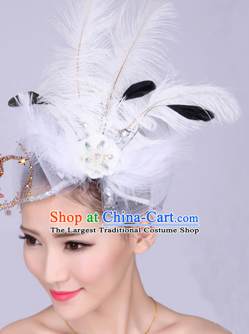 Chinese Traditional Yangko Dance Hair Claw National Folk Dance White Feather Bowknot Hair Accessories for Women