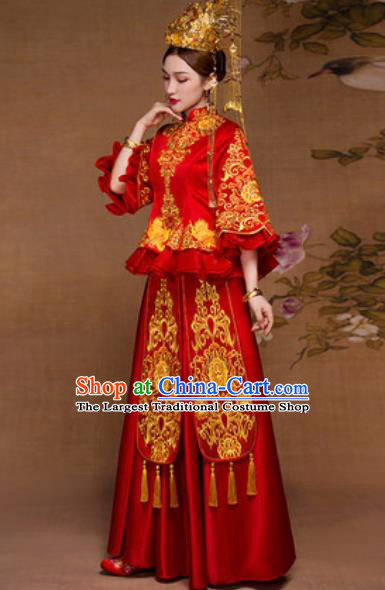 Traditional Chinese Red Wedding Dress Ancient Bride Embroidered Xiu He Costume for Women