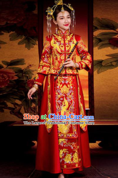 Traditional Chinese Red Wedding Dress Ancient Bride Embroidered Phoenix Xiu He Costume for Women