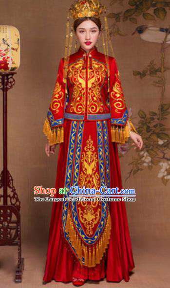 Traditional Chinese Red Wedding Dress Ancient Bride Embroidered Butterfly Xiu He Costume for Women