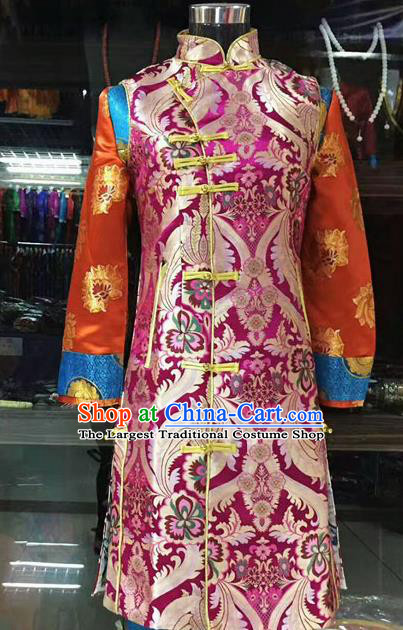 Chinese Traditional Tibetan Rosy Vest Zang Nationality Heishui Dance Ethnic Costume for Women