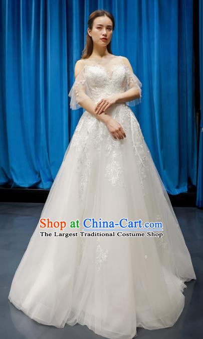 Top Grade Wedding Dress Bride Full Dress Princess Costume White Veil Cocktail Gown for Women