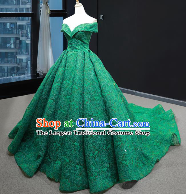 Top Grade Compere Green Lace Full Dress Princess Wedding Dress Costume for Women