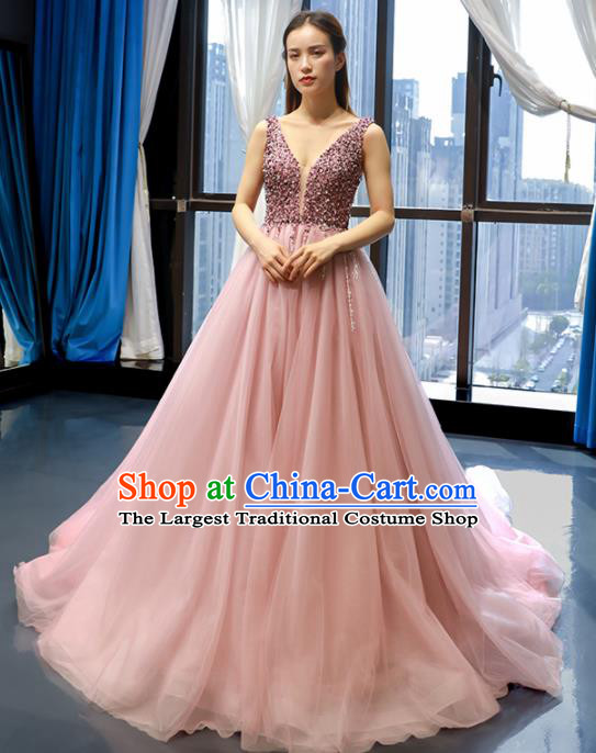 Top Grade Compere Pink Trailing Full Dress Princess Wedding Dress Costume for Women