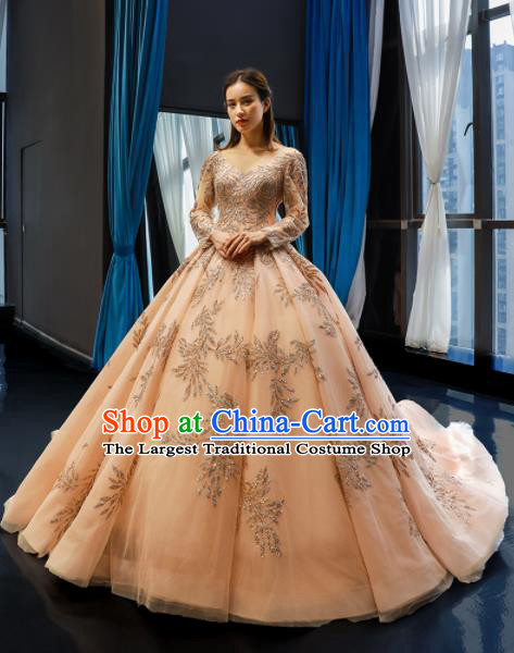 Top Grade Compere Champagne Trailing Full Dress Princess Wedding Dress Costume for Women