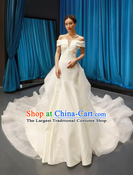 Top Grade Wedding Dress Bride Trailing Full Dress Princess Costume White Veil Gown for Women