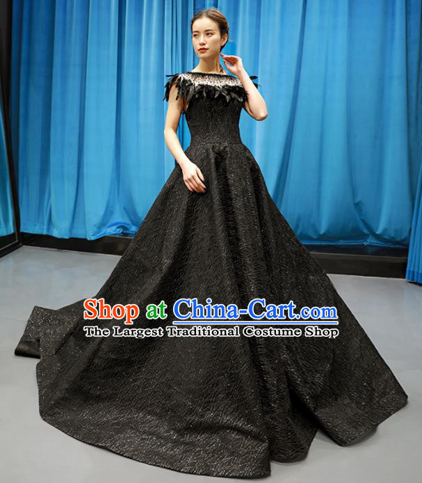 Top Grade Compere Black Veil Trailing Full Dress Princess Wedding Dress Costume for Women