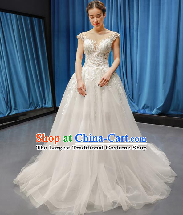 Top Grade Wedding Gown Bride Trailing Full Dress Princess Costume White Veil Dress for Women