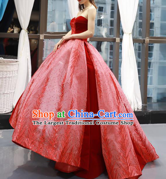 Top Grade Compere Red Full Dress Princess Bubble Wedding Dress Costume for Women