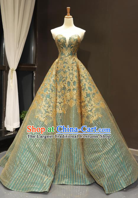 Top Grade Compere Green Full Dress Princess Bubble Wedding Dress Costume for Women