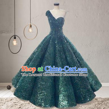 Top Grade Compere Green Veil Paillette Full Dress Princess Embroidered Wedding Dress Costume for Women