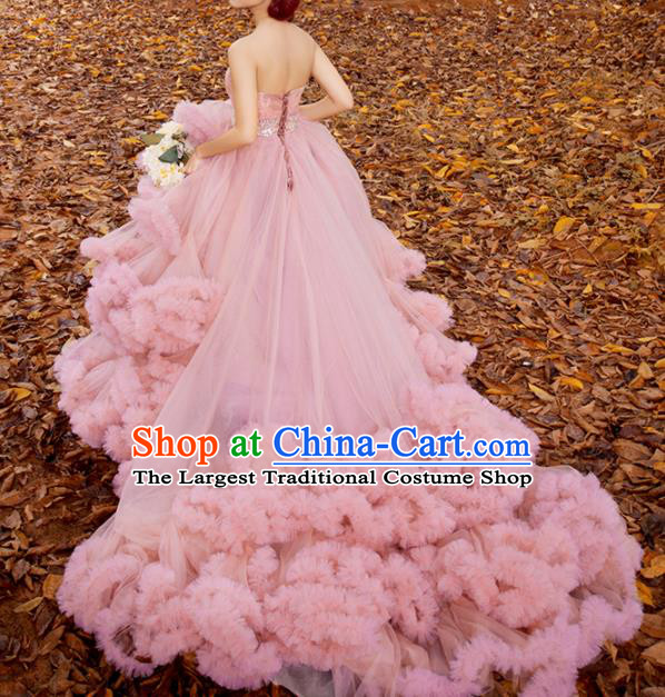 Top Grade Compere Pink Veil Full Dress Princess Trailing Wedding Dress Costume for Women