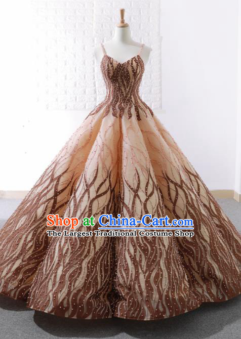 Top Grade Compere Orange Bubble Full Dress Princess Embroidered Wedding Dress Costume for Women