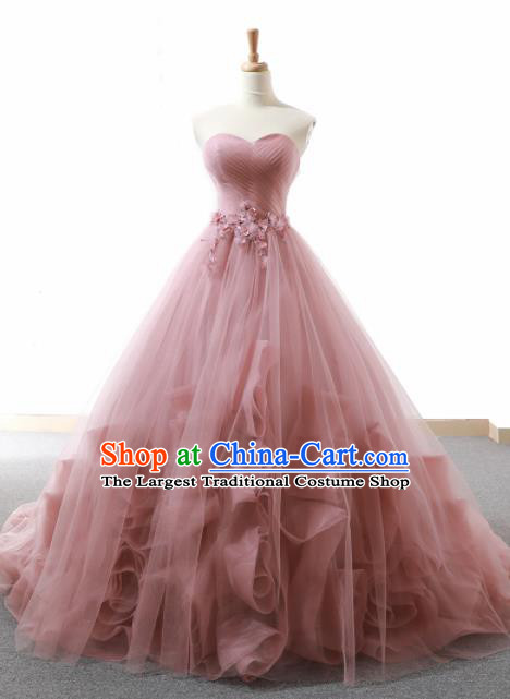 Top Grade Compere Pink Veil Full Dress Princess Trailing Wedding Dress Costume for Women