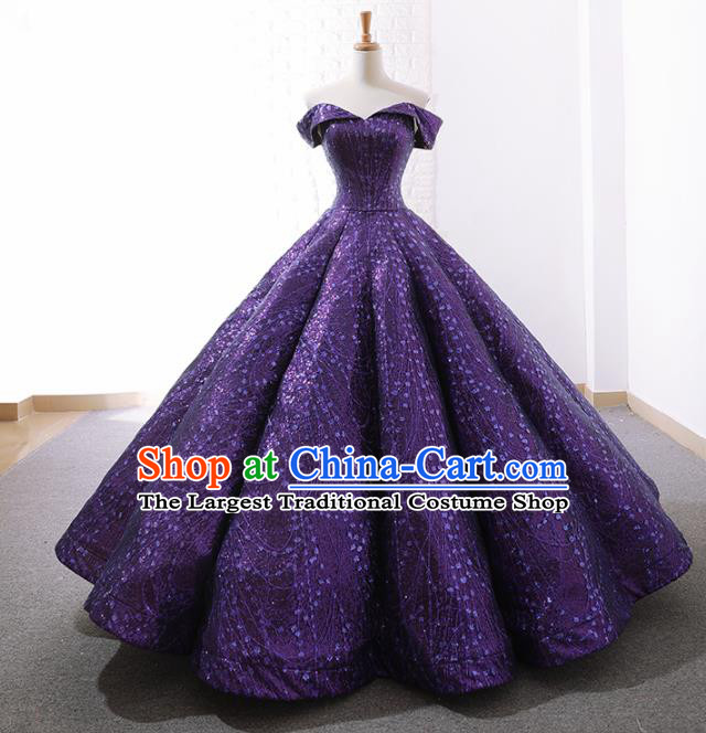 Top Grade Compere Purple Bubble Full Dress Princess Wedding Dress Costume for Women