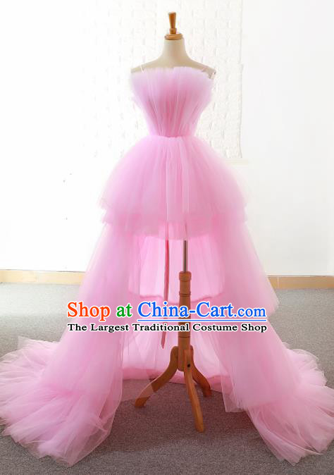 Top Grade Compere Pink Veil Full Dress Princess Trailing Wedding Dress Costume for Women