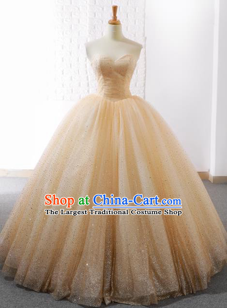 Top Grade Compere Champagne Paillette Bubble Full Dress Princess Veil Wedding Dress Costume for Women