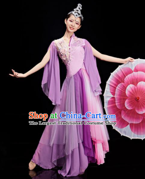 Chinese National Classical Dance Purple Costume Traditional Umbrella Dance Dress for Women