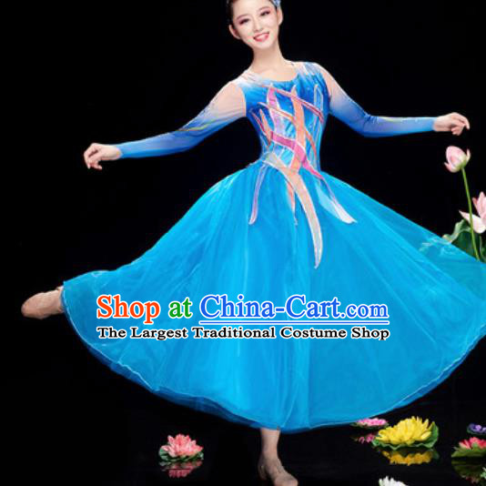 Chinese Traditional Spring Festival Gala Costume National Classical Dance Blue Veil Dress for Women