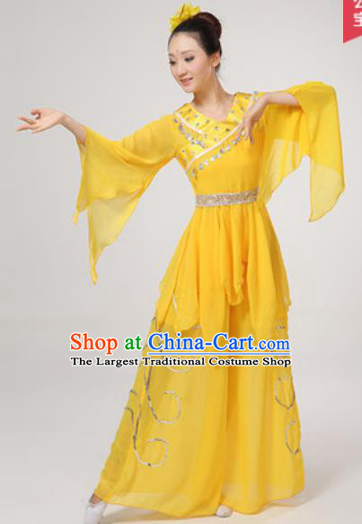 Chinese National Folk Dance Costume Traditional Yangko Dance Fan Dance Yellow Clothing for Women