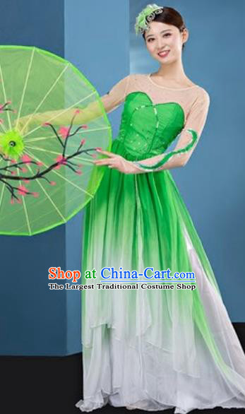 Chinese National Classical Dance Lotus Dance Green Dress Traditional Umbrella Dance Costume for Women