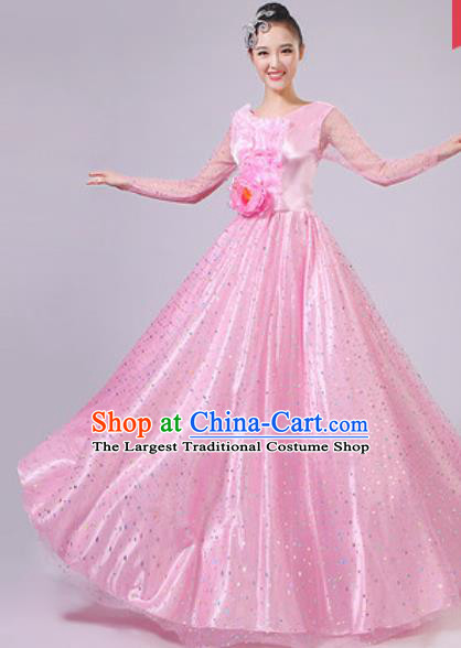 Chinese Traditional Spring Festival Gala Pink Dress Opening Dance Modern Dance Costume for Women