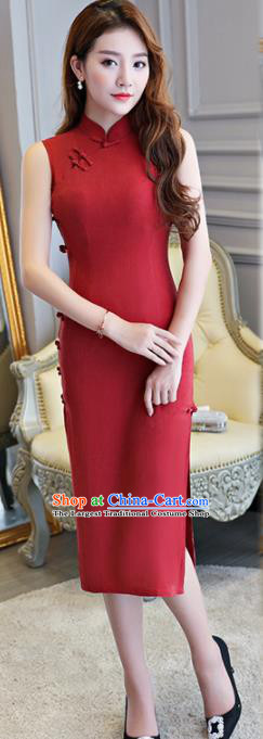 Asian Chinese Traditional Cheongsam Classical Tang Suit Red Qipao Dress for Women