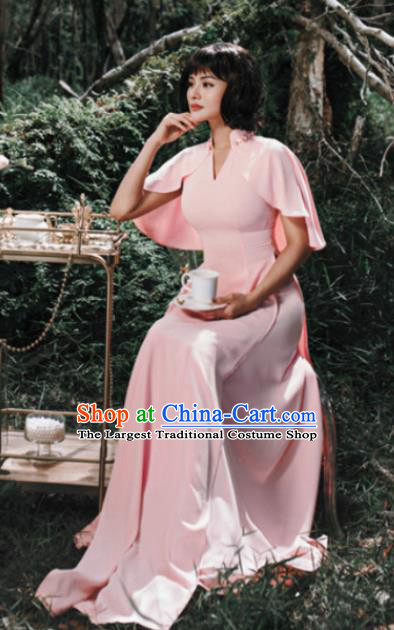 Asian Vietnam Traditional Pink Cheongsam Vietnamese Classical Aodai Qipao Dress for Women