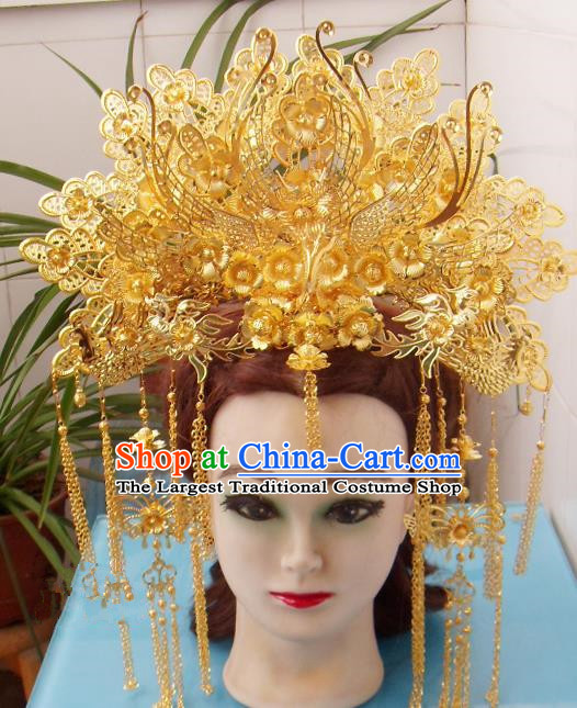 Chinese Traditional Goddess Hair Accessories Ancient Princess Hairpins Golden Phoenix Coronet for Women