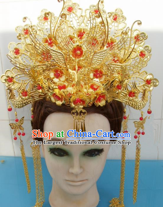 Chinese Traditional Goddess Hairpins Golden Tassel Phoenix Coronet Ancient Bride Hair Accessories for Women